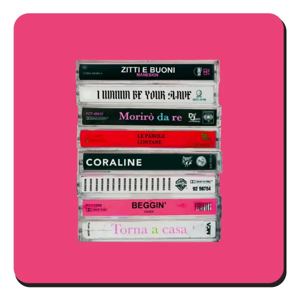Maneskin Cassette — Τετράγωνο μαγνητάκι ξύλινο 9x9cm