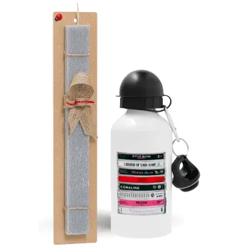 Maneskin Cassette, Easter Set, metallic aluminum water bottle (500ml) & aromatic flat Easter candle (30cm) (GRAY)