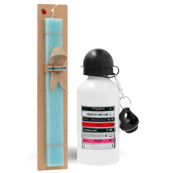 Maneskin Cassette, Easter Set, metallic aluminum water bottle (500ml) & scented flat candle (30cm) (TURQUOISE)