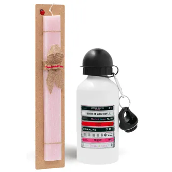 Maneskin Cassette, Easter Set, metallic aluminum bottle (500ml) & aromatic flat Easter candle (30cm) (PINK)