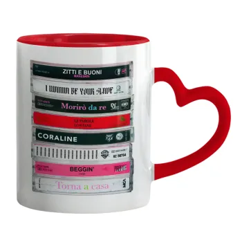 Maneskin Cassette, Κούπα καρδιά χερούλι κόκκινη, κεραμική, 330ml