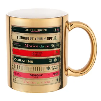 Maneskin Cassette, Mug ceramic, gold mirror, 330ml
