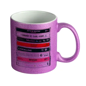 Maneskin Cassette, Κούπα Μωβ Glitter που γυαλίζει, κεραμική, 330ml