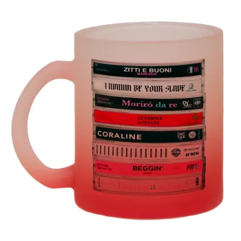 Maneskin Cassette, Κούπα γυάλινη δίχρωμη με βάση το κόκκινο ματ, 330ml