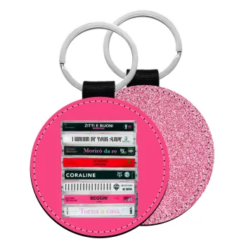 Maneskin Cassette, Μπρελόκ Δερματίνη, στρογγυλό ΡΟΖ (5cm)