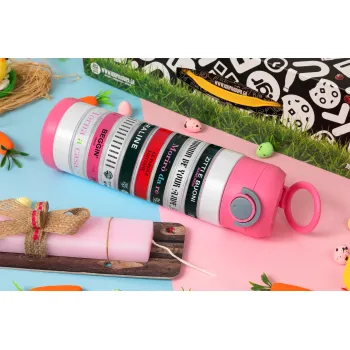 Maneskin Cassette, Easter candle, Childrens hot water bottle, stainless steel, with safety straw, PINK (500ml)