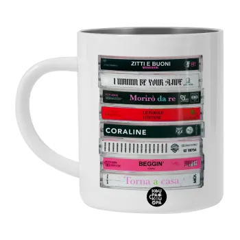 Maneskin Cassette, Λευκή Ανοξείδωτη Μεταλλική Κούπα 450ml - Διπλού Τοιχώματος 