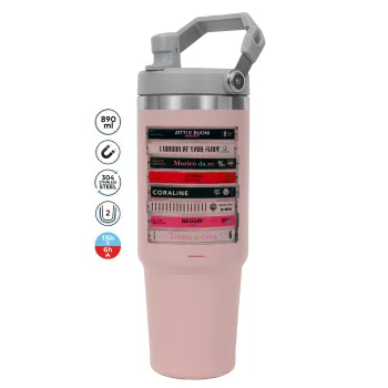 Maneskin Cassette, Pink color, 890ml (30oz) stainless Steel Tumbler with Handle