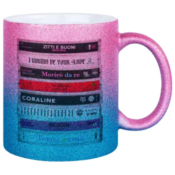 Maneskin Cassette, Κούπα Χρυσή/Μπλε Glitter, κεραμική, 330ml