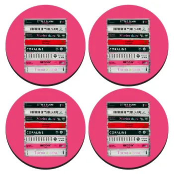 Maneskin Cassette, ΣΕΤ 4 Σουβέρ ξύλινα στρογγυλά (9cm)