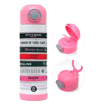 Maneskin Cassette, Children's hot water bottle, stainless steel, with safety straw, PINK (500ml)