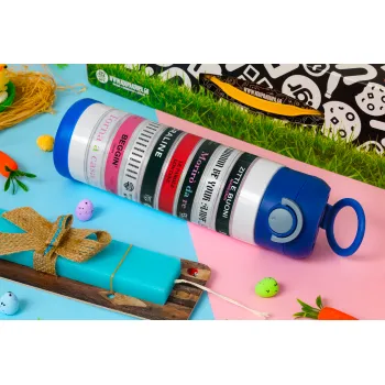 Maneskin Cassette, Easter candle, Childrens hot water bottle, stainless steel, with safety straw, BLUE (500ml)