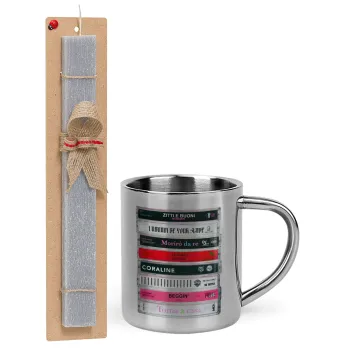 Maneskin Cassette, Easter Set, metallic thermal cup (300ml) & Easter aromatic flat candle (30cm) (GRAY)