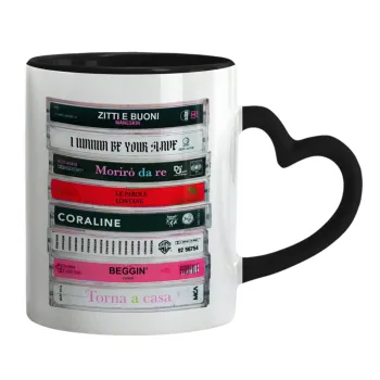 Maneskin Cassette, Mug heart black handle, ceramic, 330ml