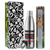 Easter Set, metallic stainless thermos flask (500ml) & scented flat Easter candle (30cm) (GRAY)