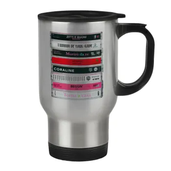 Maneskin Cassette, Κούπα ταξιδιού ανοξείδωτη με καπάκι, διπλού τοιχώματος (θερμό) 450ml