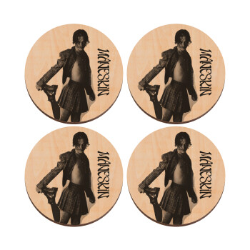 Maneskin Damiano David, ΣΕΤ x4 Σουβέρ ξύλινα στρογγυλά plywood (9cm)