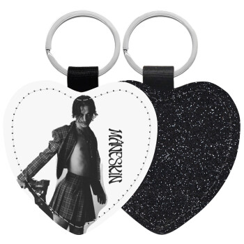 Maneskin Damiano David, Μπρελόκ PU δερμάτινο glitter καρδιά ΜΑΥΡΟ