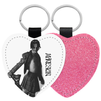 Maneskin Damiano David, Μπρελόκ PU δερμάτινο glitter καρδιά ΡΟΖ