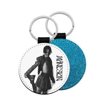 Maneskin Damiano David, Μπρελόκ Δερματίνη, στρογγυλό ΜΠΛΕ (5cm)