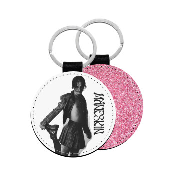 Maneskin Damiano David, Μπρελόκ Δερματίνη, στρογγυλό ΡΟΖ (5cm)