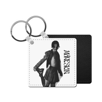 Maneskin Damiano David, Μπρελόκ Δερματίνη, τετράγωνο ΜΑΥΡΟ (5x5cm)