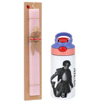 Maneskin Damiano David, Πασχαλινό Σετ, Παιδικό παγούρι θερμό, ανοξείδωτο, με καλαμάκι ασφαλείας, ροζ/μωβ (350ml) & πασχαλινή λαμπάδα αρωματική πλακέ (30cm) (ΡΟΖ)