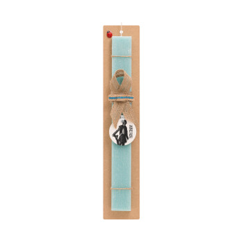Maneskin Damiano David, Easter Set, wooden keychain & aromatic flat Easter candle (30cm) (TURQUOISE)