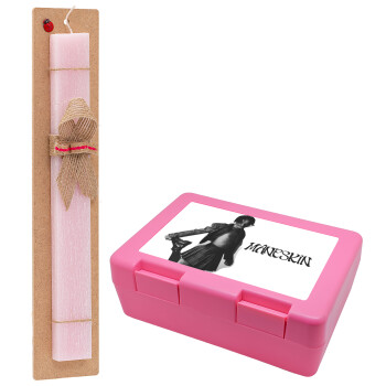 Maneskin Damiano David, Easter Set, children's snack container PINK & scented flat Easter candle (30cm) (PINK)