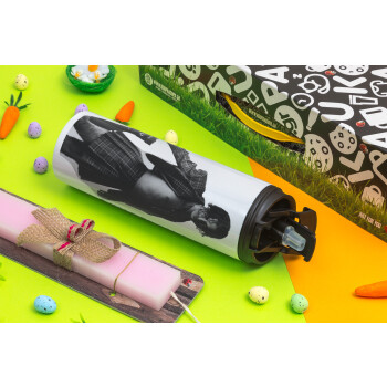 Maneskin Damiano David, Easter candle,Travel Tumbler 2 Lids, with metal straw & cleaning brush & aromatic flat candle (30cm) (PINK)