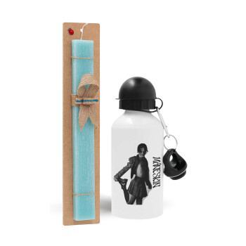 Maneskin Damiano David, Easter Set, metallic aluminum water bottle (500ml) & scented flat candle (30cm) (TURQUOISE)