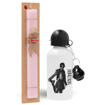 Maneskin Damiano David, Easter Set, metallic aluminum bottle (500ml) & aromatic flat Easter candle (30cm) (PINK)