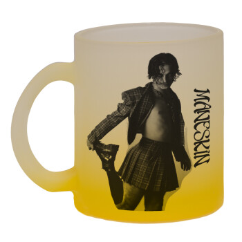 Maneskin Damiano David, Κούπα γυάλινη δίχρωμη με βάση το κίτρινο ματ, 330ml