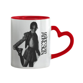 Maneskin Damiano David, Mug heart red handle, ceramic, 330ml