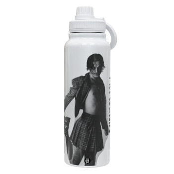 Maneskin Damiano David, 1L Stainless Steel Thermal Bottle with Phone Holder & Double Wall Insulation