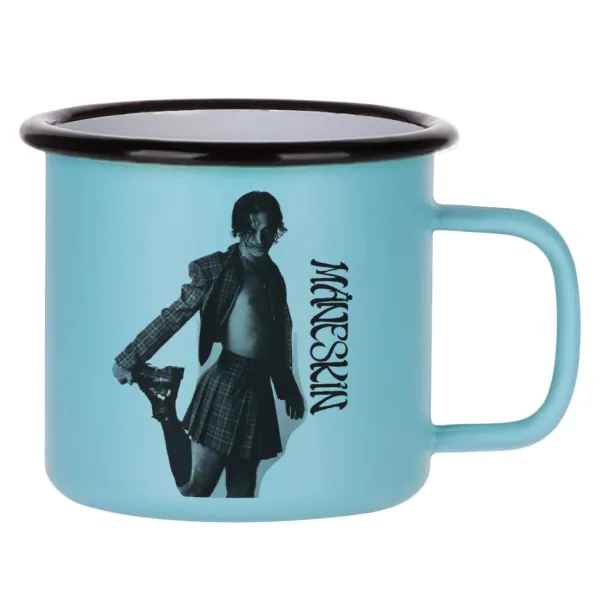 Maneskin Damiano David — Metal enamel mug, matte light blue, 360ml