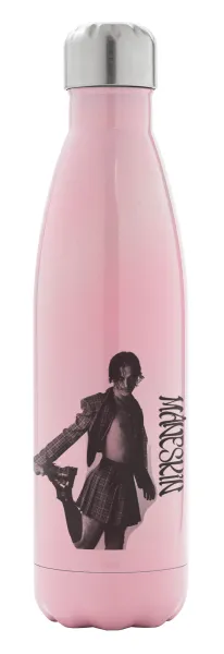 Maneskin Damiano David — Metal mug thermos Pink Iridiscent (Stainless steel), double wall, 500ml