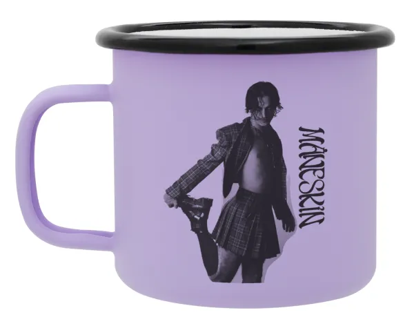 Maneskin Damiano David — Metal enamel mug, matte light pastel purple, 360ml