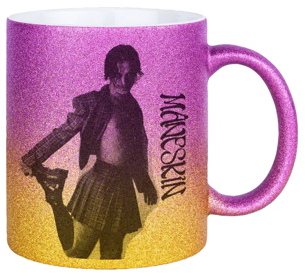 Maneskin Damiano David — Κούπα Χρυσή/Ροζ Glitter, κεραμική, 330ml