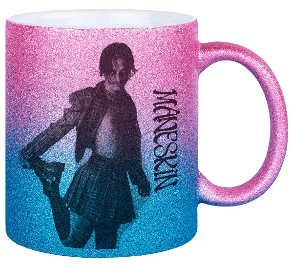 Maneskin Damiano David — Gold/blue glitter mug, ceramic, 330ml