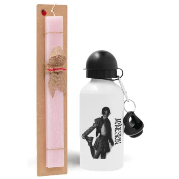 Maneskin Damiano David, Easter Set, metallic aluminum bottle (500ml) & aromatic flat Easter candle (30cm) (PINK)