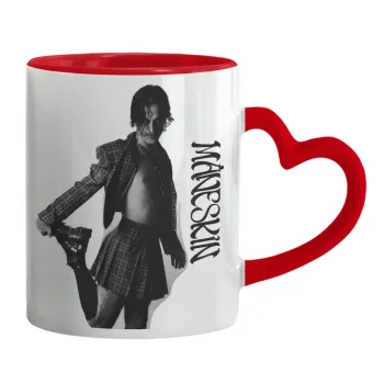 Maneskin Damiano David, Mug heart red handle, ceramic, 330ml