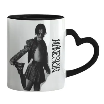 Maneskin Damiano David, Mug heart black handle, ceramic, 330ml