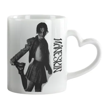 Maneskin Damiano David, Κούπα καρδιά χερούλι λευκή, κεραμική, 330ml