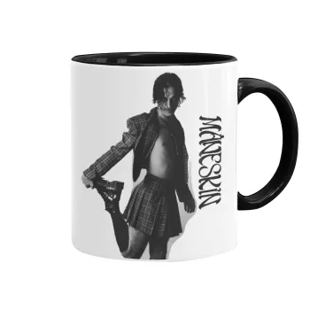 Maneskin Damiano David, Κούπα χρωματιστή μαύρη, κεραμική, 330ml