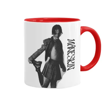 Maneskin Damiano David, Κούπα χρωματιστή κόκκινη, κεραμική, 330ml