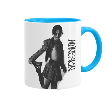 Maneskin Damiano David, Κούπα χρωματιστή γαλάζια, κεραμική, 330ml