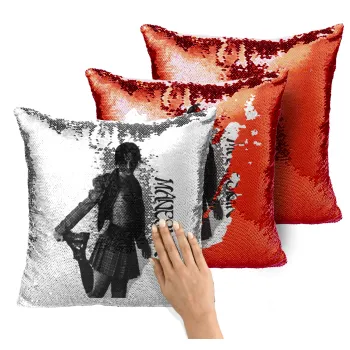 Maneskin Damiano David, Μαξιλάρι καναπέ Μαγικό Κόκκινο με πούλιες 40x40cm περιέχεται το γέμισμα