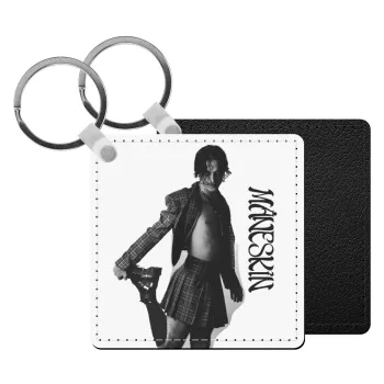 Maneskin Damiano David, Μπρελόκ Δερματίνη, τετράγωνο ΜΑΥΡΟ (5x5cm)