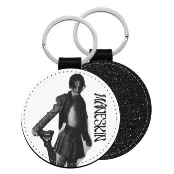 Maneskin Damiano David, Μπρελόκ Δερματίνη, στρογγυλό ΜΑΥΡΟ (5cm)